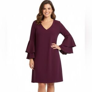 Eliza J Burgundy V Neck Bell Sleeve Dress Size 14 NWT